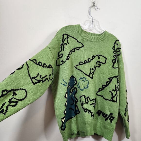 Aelfric Eden oversized dinosaur cartoon pattern green sweater woman size medium - Picture 11 of 13